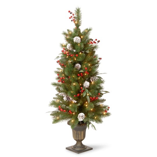 4ft. Pre-Lit Frosted Pine Berry Artificial Entrance Christmas Tree, Clear Lights